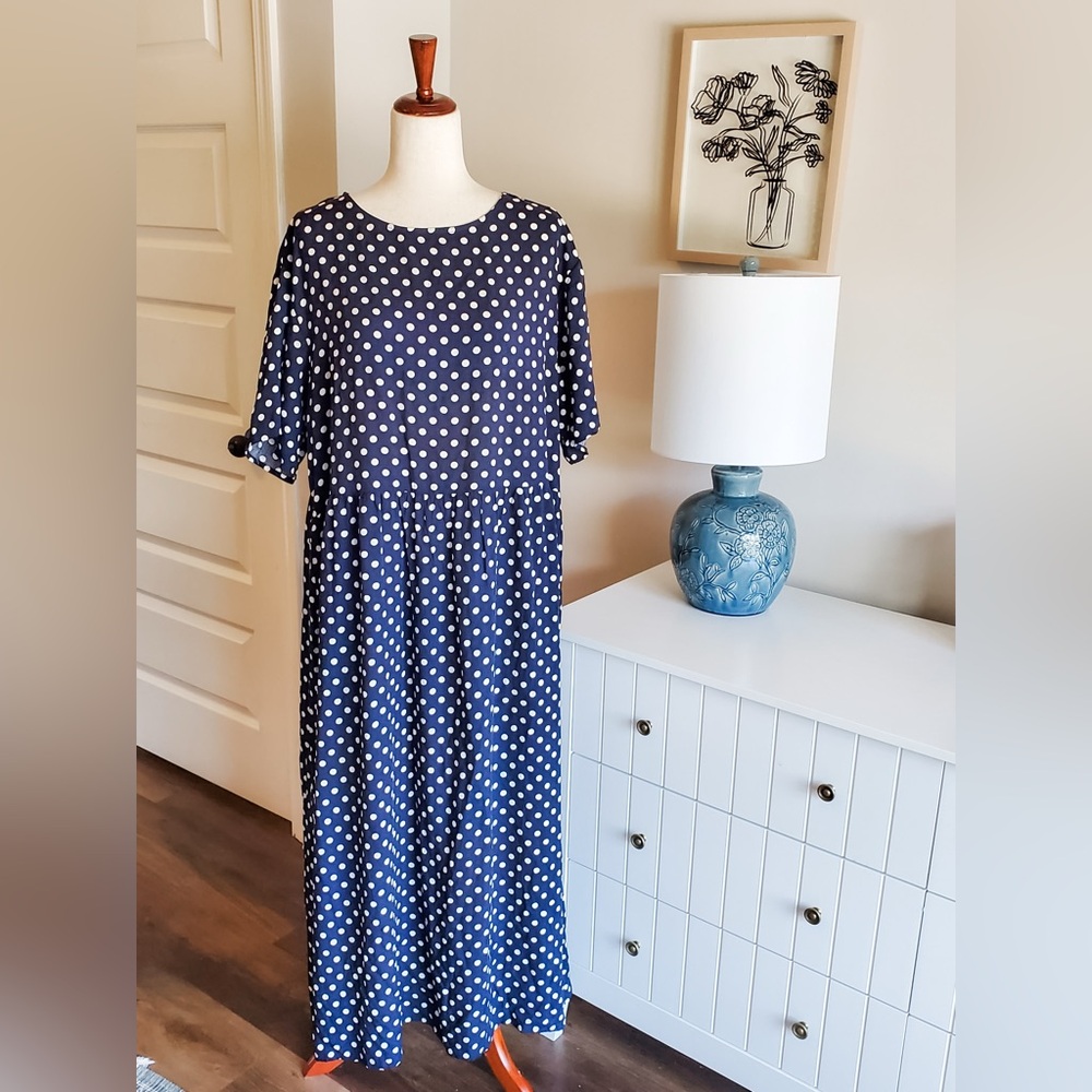 Navy Polka Dot Maxi Dress